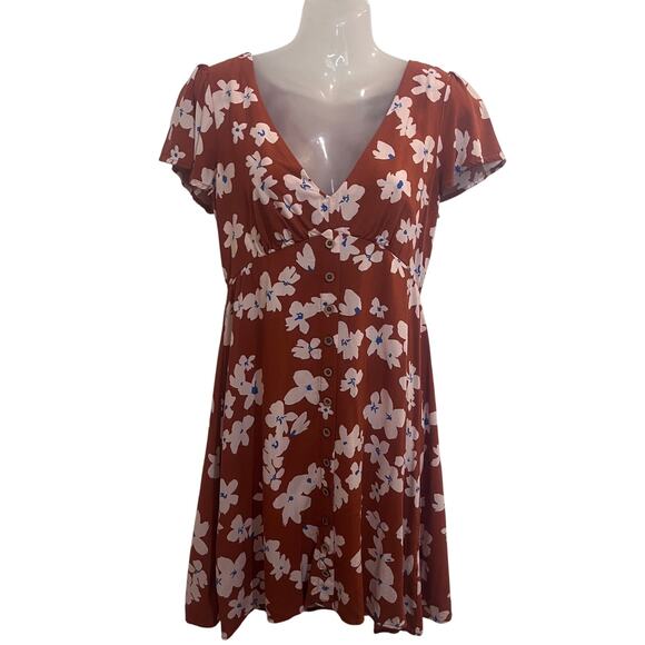 My Michelle V-Neck Casual Boho Above The Knee Floral Summer Dress Orange Medium - Picture 1 of 6